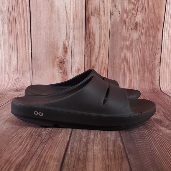 Oofos Ooahh Unisex Size Mens 12 Womens 14 Black Slides Sandals Recovery Comfort - Picture 3 of 14